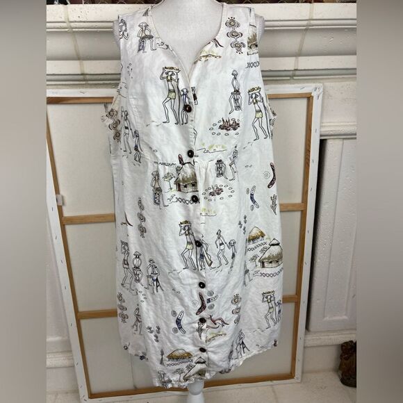 Vintage Dresses & Skirts - VTG 80s/90s dress w/ aboriginal Australian style print w/pockets